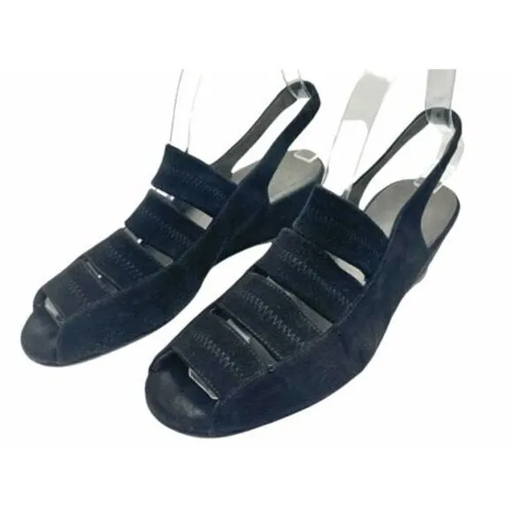 Stuart Weitzman Spando Suede Slingback Strappy Wedge Heels 7M EUC Orig $398