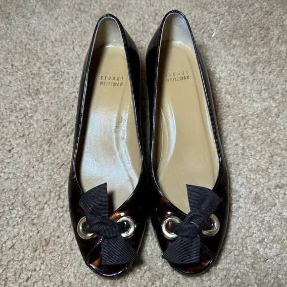 Stuart Weitzman Tortoise Peep Toe Kitten Heels