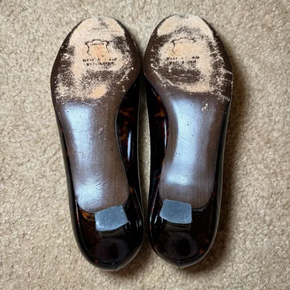 Stuart Weitzman Tortoise Peep Toe Kitten Heels