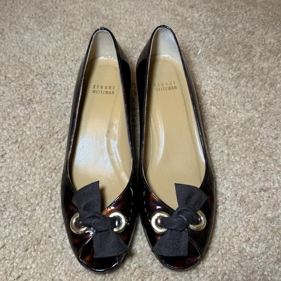Stuart Weitzman Tortoise Peep Toe Kitten Heels