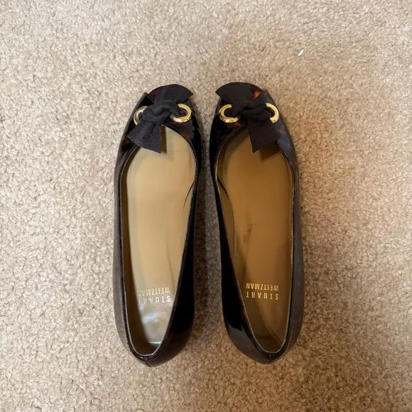 Stuart Weitzman Tortoise Peep Toe Kitten Heels