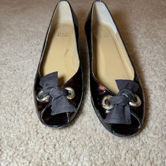 Stuart Weitzman Tortoise Peep Toe Kitten Heels