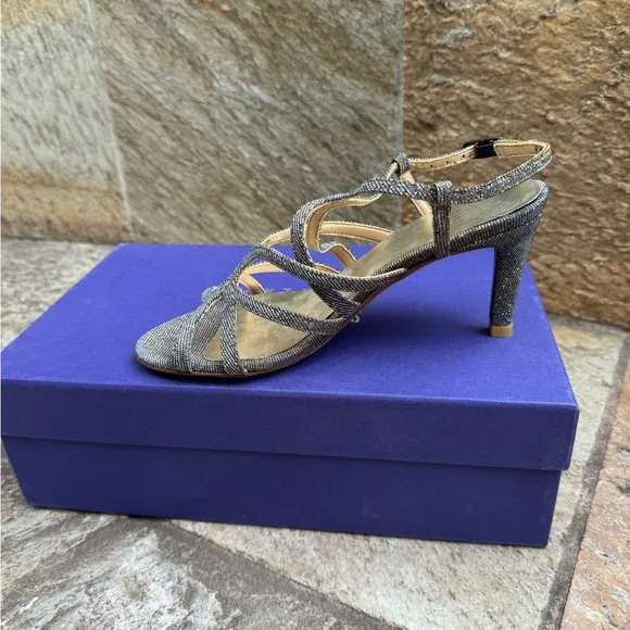 Stuart Weitzman Turning Up Strappy Evening Kitten Heels - Pyrite Nocturn