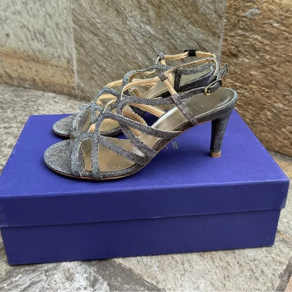 Stuart Weitzman Turning Up Strappy Evening Kitten Heels - Pyrite Nocturn