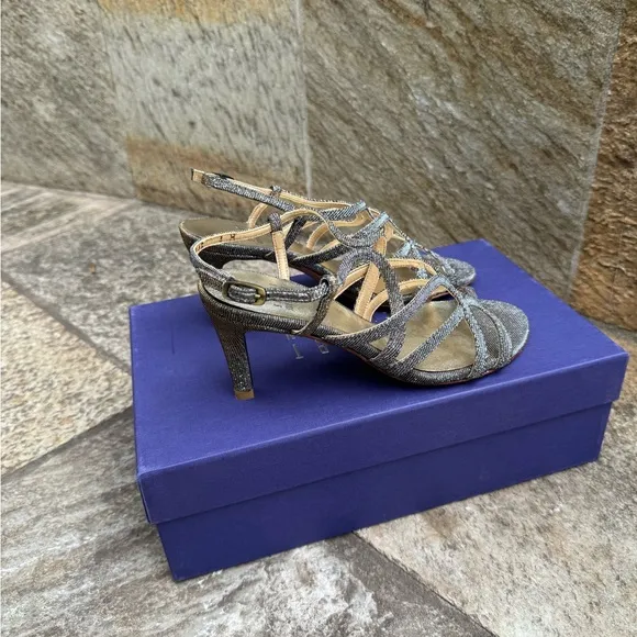 Stuart Weitzman Turning Up Strappy Evening Kitten Heels - Pyrite Nocturn