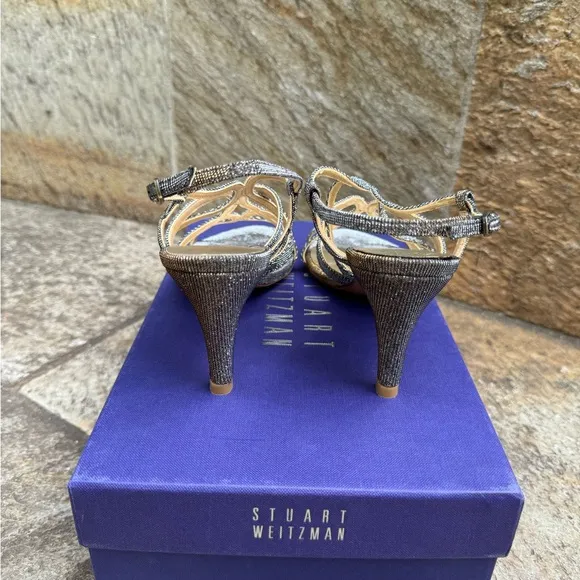 Stuart Weitzman Turning Up Strappy Evening Kitten Heels - Pyrite Nocturn