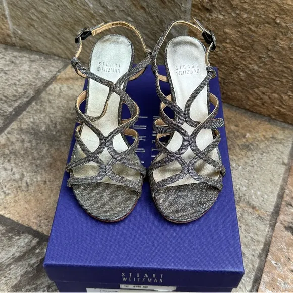 Stuart Weitzman Turning Up Strappy Evening Kitten Heels - Pyrite Nocturn