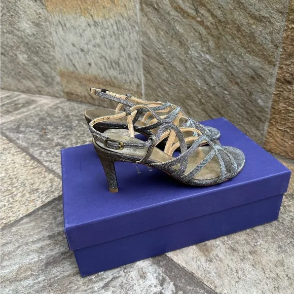 Stuart Weitzman Turning Up Strappy Evening Kitten Heels - Pyrite Nocturn