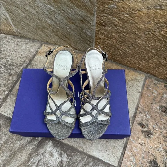 Stuart Weitzman Turning Up Strappy Evening Kitten Heels - Pyrite Nocturn