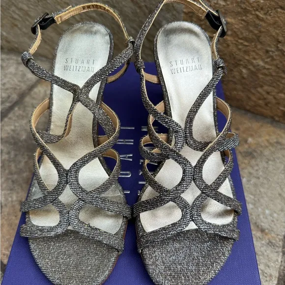 Stuart Weitzman Turning Up Strappy Evening Kitten Heels - Pyrite Nocturn
