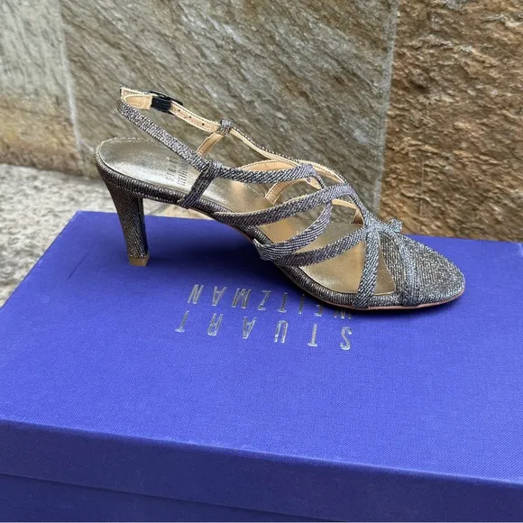 Stuart Weitzman Turning Up Strappy Evening Kitten Heels - Pyrite Nocturn
