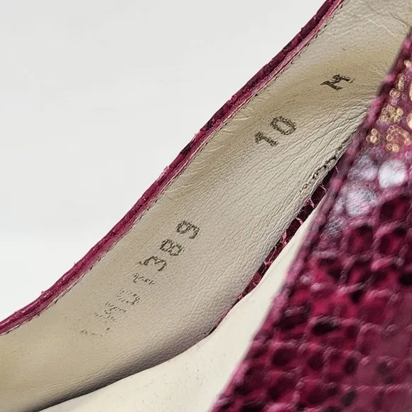 Stuart Weitzman Vevey Pink Leather Snake Print Stiletto Heels 10 M Slingback Bow