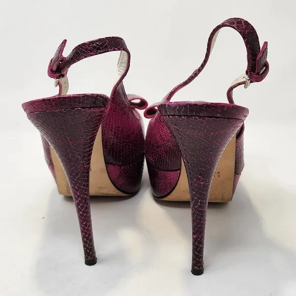 Stuart Weitzman Vevey Pink Leather Snake Print Stiletto Heels 10 M Slingback Bow