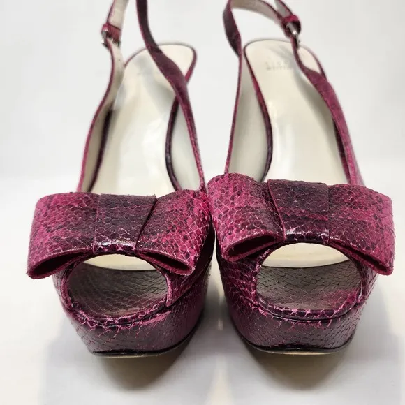 Stuart Weitzman Vevey Pink Leather Snake Print Stiletto Heels 10 M Slingback Bow