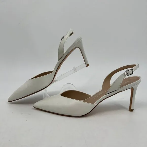 Stuart Weitzman White Classic Slingback Heels | Size 9.5