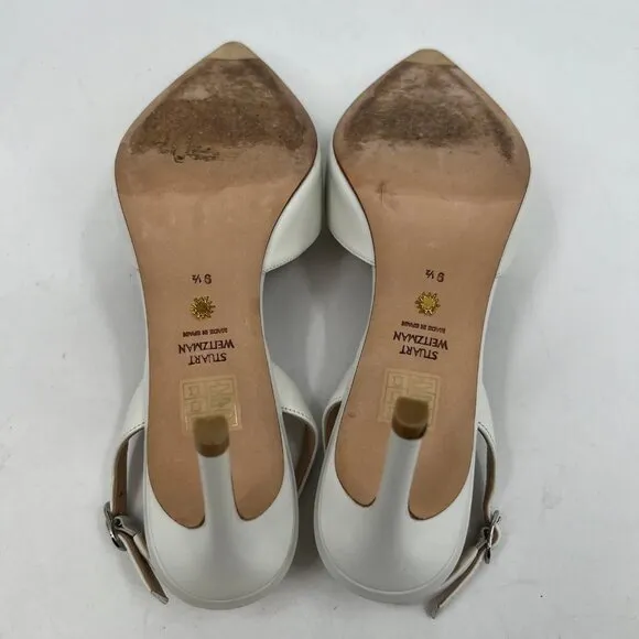 Stuart Weitzman White Classic Slingback Heels | Size 9.5