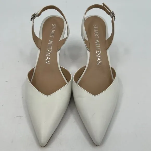 Stuart Weitzman White Classic Slingback Heels | Size 9.5