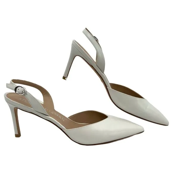 Stuart Weitzman White Classic Slingback Heels | Size 9.5