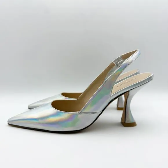 Stuart Weitzman Womens Xcurve 85 Slingback Heels US 6.5 Silver Sling Back NWOB