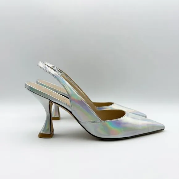 Stuart Weitzman Womens Xcurve 85 Slingback Heels US 6.5 Silver Sling Back NWOB
