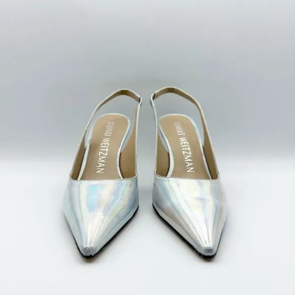 Stuart Weitzman Womens Xcurve 85 Slingback Heels US 6.5 Silver Sling Back NWOB