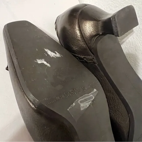 Stuart Wieitman Brown (Pewter) Square Toe Leather Kitten Heels 7.5 Made in Spain