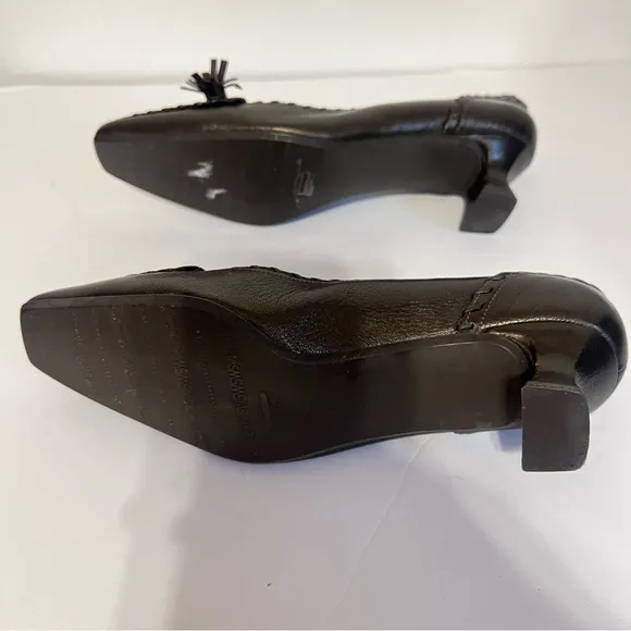 Stuart Wieitman Brown (Pewter) Square Toe Leather Kitten Heels 7.5 Made in Spain