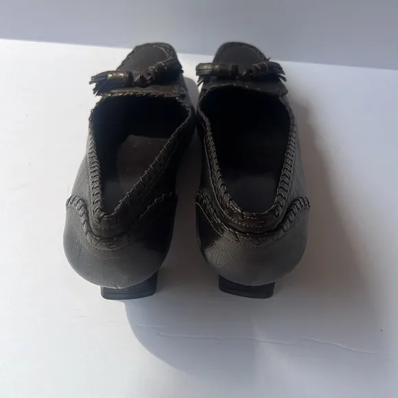 Stuart Wieitman Brown (Pewter) Square Toe Leather Kitten Heels 7.5 Made in Spain
