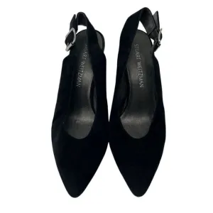 Stuart Weitzman Black Suede Slingback Block Heels 8.5 Women’s Pointed Toe