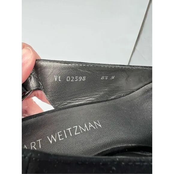 Stuart Weitzman Black Suede Slingback Block Heels 8.5 Women’s Pointed Toe
