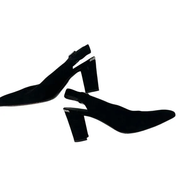 Stuart Weitzman Black Suede Slingback Block Heels 8.5 Women’s Pointed Toe