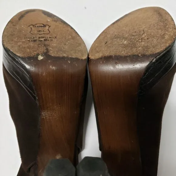 Stuart Weitzman Suede Leather Peeptoe Slingback Platform Heels Pumps