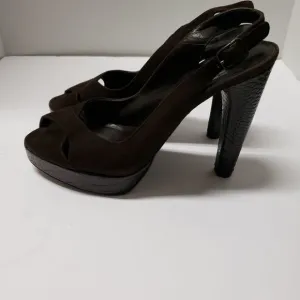 Stuart Weitzman Suede Leather Peeptoe Slingback Platform Heels Pumps
