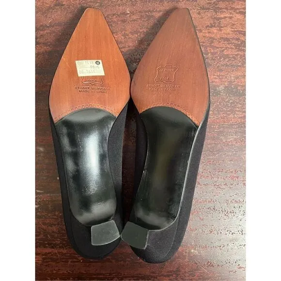 Stuart Weitzman black Peau De Soie heels with rhinestone accent SZ 7.5