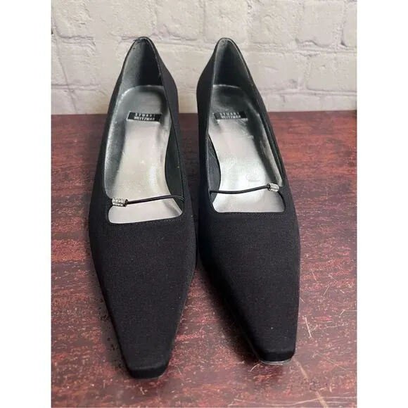 Stuart Weitzman black Peau De Soie heels with rhinestone accent SZ 7.5