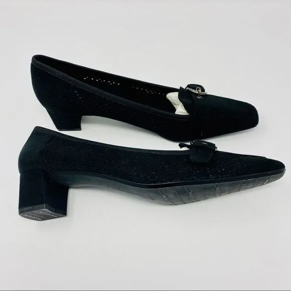 Stuart Weitzman Black Perforated Kitten He…