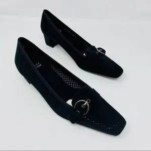 Stuart Weitzman Black Perforated Kitten He…