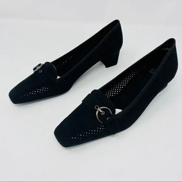 Stuart Weitzman Black Perforated Kitten He…