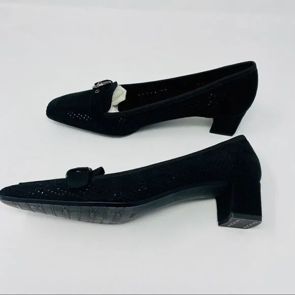 Stuart Weitzman Black Perforated Kitten He…