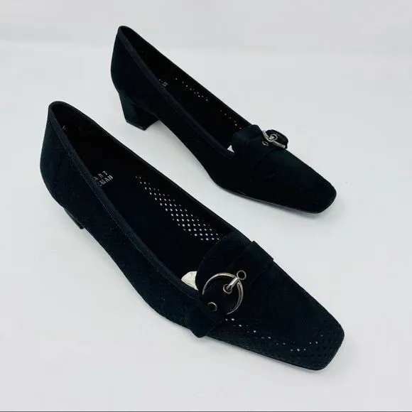 Stuart Weitzman Black Perforated Kitten He…