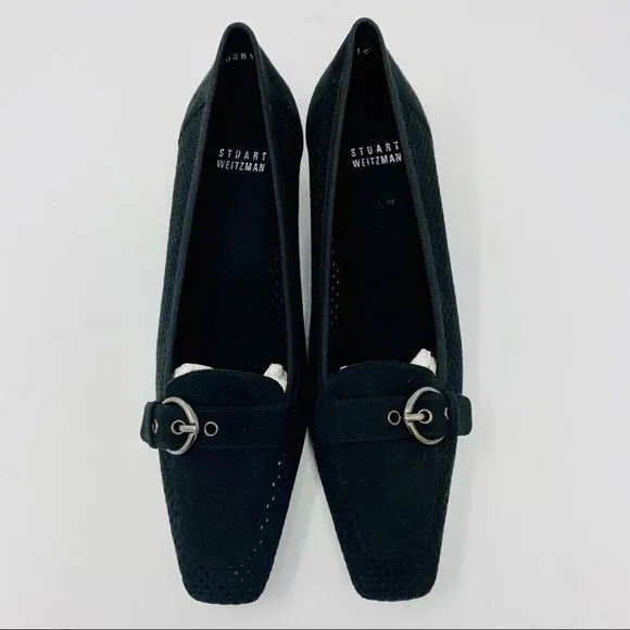 Stuart Weitzman Black Perforated Kitten He…