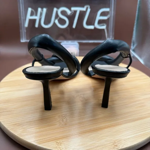 Studio Amelia Tubular Pretzel 70 Black leather slingback Kitten heels size US 9