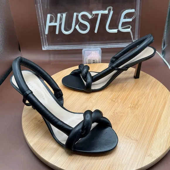 Studio Amelia Tubular Pretzel 70 Black leather slingback Kitten heels size US 9