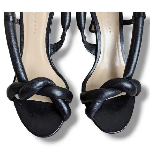 Studio Amelia Tubular Pretzel Black‎ leather slingback heels size 7