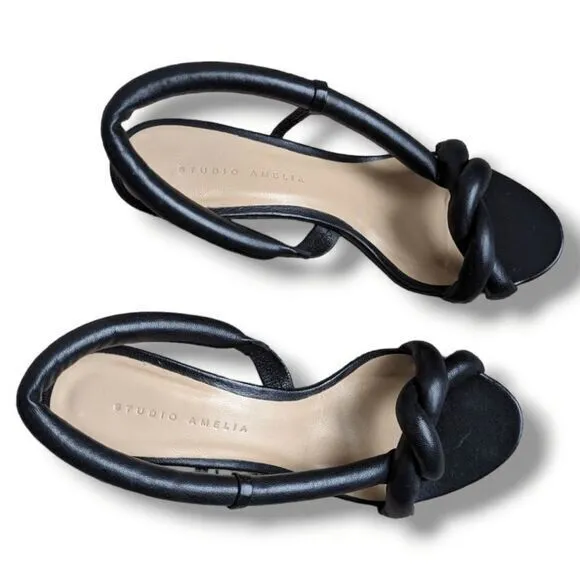 Studio Amelia Tubular Pretzel Black‎ leather slingback heels size 7