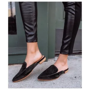 STUNNING Black Faux Calf Hide Pointed Mules
