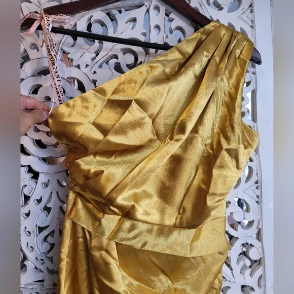 STYLE OF CB ONE SHOULDER BODYCON GOLD OPEN LEG MAXI DRESS WOMEN'S SZ…