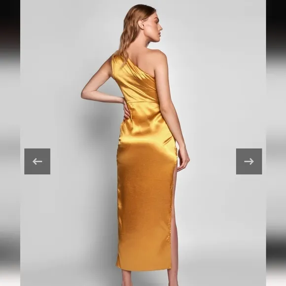 STYLE OF CB ONE SHOULDER BODYCON GOLD OPEN LEG MAXI DRESS WOMEN'S SZ…