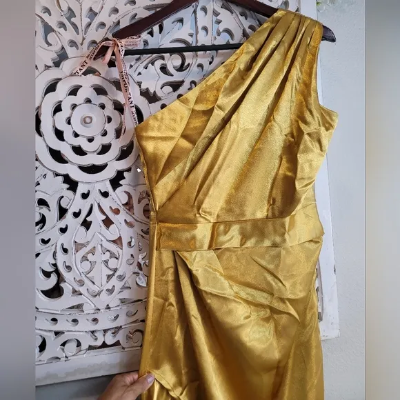 STYLE OF CB ONE SHOULDER BODYCON GOLD OPEN LEG MAXI DRESS WOMEN'S SZ…