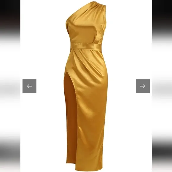 STYLE OF CB ONE SHOULDER BODYCON GOLD OPEN LEG MAXI DRESS WOMEN'S SZ…